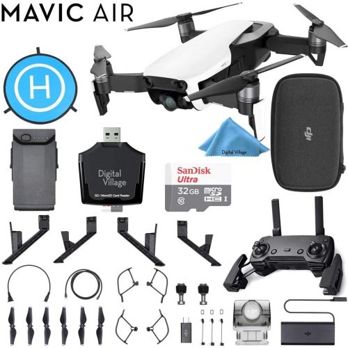 디제이아이 DJI Mavic Air Quadcopter Arctic White Bundle with Sandisk Ultra 32GB Card, Foldable Landing Pad, Lens Hood, Height Extender & More!