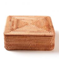 I-lan Handweaved Rattan 4 Compartments Storage Box Cosmetics Organizer Utensil and Bottle Serving Basket (300mm 4-compartment Box with Lid)
