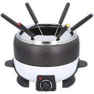 Cuisinier Deluxe Fondue Set - 6 People - Electric - Stainless Steel - Meat Fondue - Cheese Fondue - Chocolate Fondue - Black and White