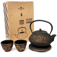 Happy Sales HSCT-CNG09 Cast Iron Tea Pot Tea Set Ancient Coin Gold