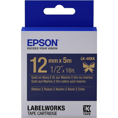 엡손 Epson LabelWorks Ribbon LK (Replaces LC) Tape Cartridge ~1/2 Gold on Navy (LK-4HKK) - for use with LabelWorks LW-300, LW-400, LW-600P and LW-700 Label Printers