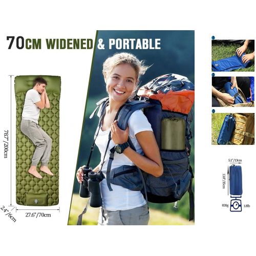  通用 CONRADY Inflatable Sleeping Pad with Built-in Pump,Compact Self-Inflating Camping Mattress with Air Pillow,Waterproof Portable Mat for Backpacking, Hiking, Tent, Traveling（Blue&