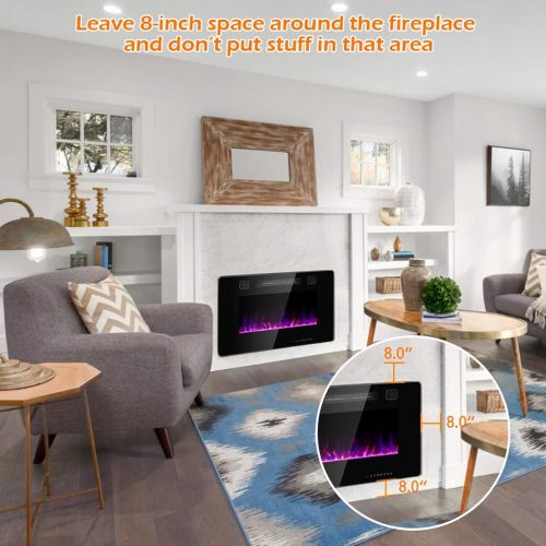  [아마존베스트]Tangkula 30 Inches Recessed Electric Fireplace, in-Wall & Wall Mounted Electric Heater with Adjustable Flame Color & Speed, Remote Control, Touch Screen, 750-1500W (30 Inches)