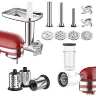 Meat Grinder&Slicer Shredder Attachment for KitchenAid Stand Mixer,Kitchen Aid Mixer Accessories Includes Metal Meat Grinder with Sausage Stuffer Tubesand and Slicer Shredder Set by Gvode