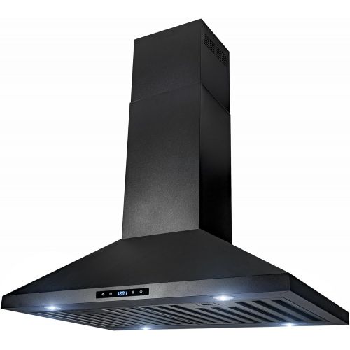  AKDY 30 Island Mount Black Stainless Steel Touch Panel Kitchen Range Hood Cooking Fan