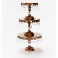 Opulent Treasures Chandelier Antique Gold Cake Stands (Set of 3) Metal, Round, Wedding Cake, Birthday Party Cupcake & Dessert Stands, with Faux Crystal Ball Pedestal Base