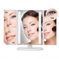 Lighted Makeup Mirror yiiyaa magnifying mirror 24 LED Trifold Illuminated Vanity Mirror Touch Screen 180 Degree Rotation Dimmable Table Countertop Cosmetic Batteries and USB Chargi