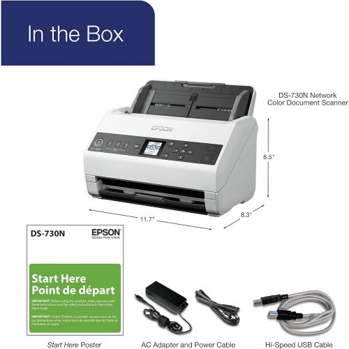 엡손 Epson DS-730N Network Color Document Scanner, 100-page Auto Document Feeder (ADF), Duplex Scanning