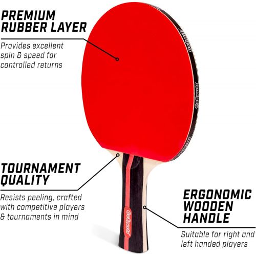  GoSports Tournament Edition Table Tennis Paddles Set of 4 Premium Wooden Paddles with Rubber Grip - Includes 4 Paddles and 6 Pro Grade Table Tennis Balls with Carrying Case