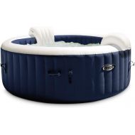 Intex 28431E PureSpa Plus 85 x 28 6 Person Outdoor Portable Inflatable Round Hot Tub Spa with 170 Bubble Jets, Cover, LED Light, & Heater Pump, Navy