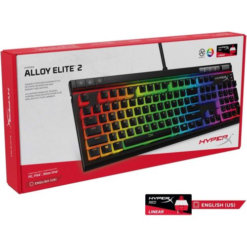  [아마존베스트]HyperX Alloy Elite 2  Mechanical Gaming Keyboard, Software-Controlled Light & Macro Customization, ABS Pudding Keycaps, Media Controls, RGB LED Backlit. Linear Switch, HyperX Red
