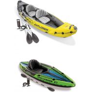 Intex 2-Person Inflatable Kayak with Oars and Pump and 1-Person Inflatable Kayak
