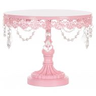 Amalfi Decor 10-Inch Cake Stand, Crystal Draped Round Metal Dessert Cupcake Display Pedestal Plate for Weddings Events Birthdays Parties Food Tower, Sophia Collection (Pink)