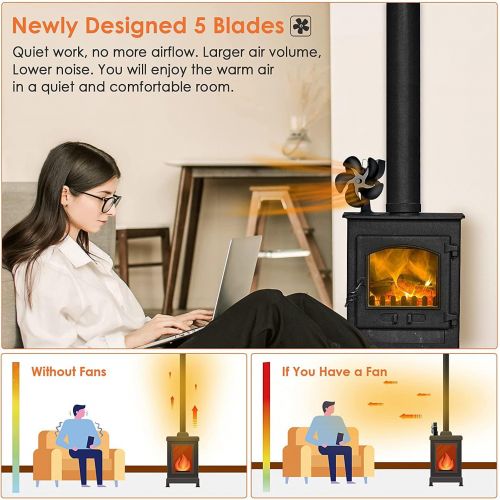  WASX Heat Powered Stove Wood Stove Fan 5 Blade Petal Shape Fireplace Fan Eco Friendly Quiet Fan Efficiently Circulates Warm Air Perfect for Log Burner Wood Burner Stove