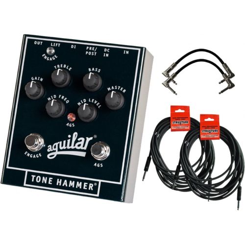  Aguilar Tone Hammer 3-Band Preamp/DI, Stomp Box, Overdrive Bass Pedal w/ 4 Cable