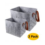 KWLET 2 Sets Storage Basket Bins,Foldable Felt Storage Box Cubes Containers Handles - Large Small Organizer Laundry Nursery Toys Kids Room Towels Clothes