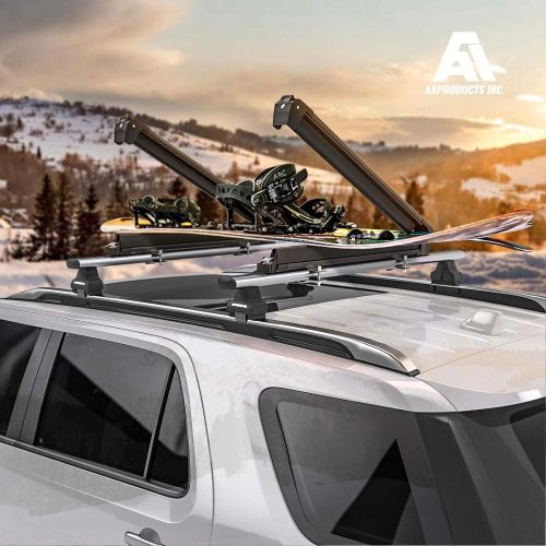  AA Products Inc. AA Products Aluminum Universal Car Ski Roof Racks, 2 Pcs Ski Snowboard Racks Carriers Fits Most Vechicles Equipped Cross Bars - Black