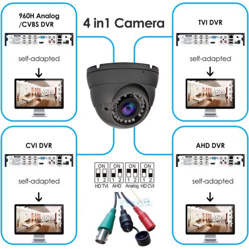  Anpviz Analog CCTV Camera HD 1080P 4-in-1 (TVI/AHD/CVI/960H CVBS) Security Dome Camera,2.8-12mm Varifocal Lens Video Surveillance,Weatherproof Metal Housing 36 IR-LEDs Day& Night I