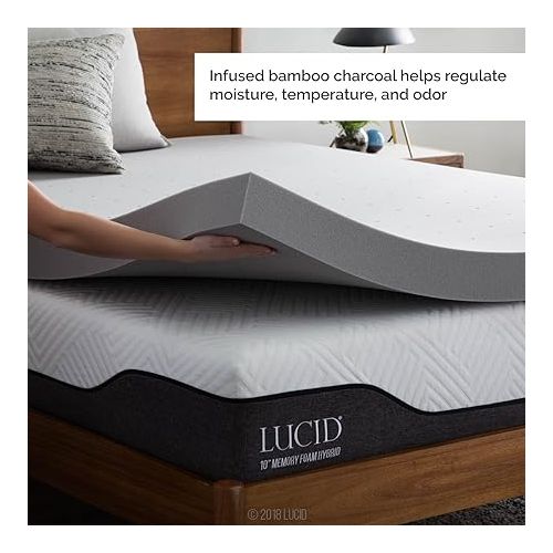  Lucid 4 Inch Mattress Topper Twin - Memory Foam - Bamboo Charcoal Infusion - Cooling Ventilation - Hypoallergenic - CertiPur Certified Foam