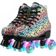 YYW Multicolor Leopard Skates for Women Girls Classic High Top Double Row Roller Skates Roller Skating Skating Shoes