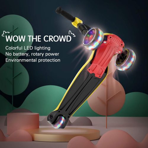  LOL-FUN Toddler Scooter for Kids Ages 3-12 Years Old Boy Girl with 3 Wheel LED Lights, Extra-Wide Childrens Foldable Kick Scooter Kids Ages 3-5 with 4 Adjustable Height and Lean-to