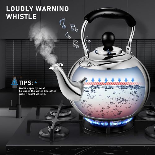  [아마존베스트]DclobTop Tea Kettle Whistling, Stainless Steel Teakettle for All Stovetop With Ergonomic Handle - 3.9 Quart Whistling Teapot