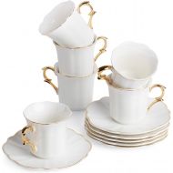 [아마존베스트]Brew To A Tea BTaT- Small Espresso Cups and Saucers, Set of 6 Demitasse Cups (2.4 oz) with Gold Trim and Gift Box, Small Coffee Cup, White Espresso Cup Set, Turkish Coffee Cup, Porcelain Espress