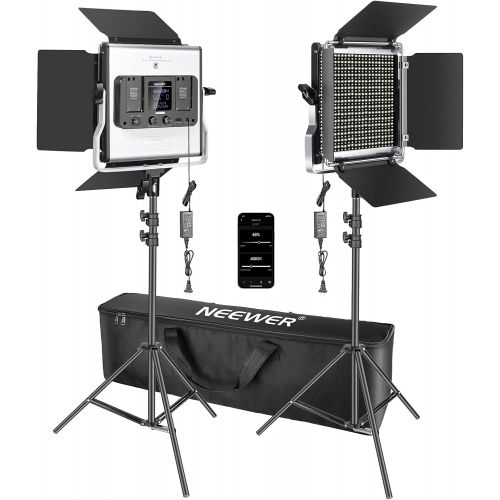 니워 [아마존베스트]Neewer 2 Packs 660 LED Video Light with APP Control, Photography Video Lighting Kit with Light Stands, Dimmable 40W Bi-Color 3200K-5600K High CRI with Diffuser/Barndoor/Bag for Stu
