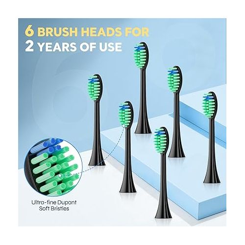  Bear Electric Toothbrush with 6 Brush Heads & Travel Case, Sonic Toothbrush with 5 Brushing Modes & Smart Timers (Black)
