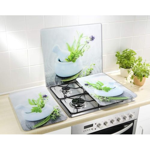 [아마존베스트]WENKO Multi-Panel Herb Garden - For Glass Ceramic Hobs, Chopping Board, Tempered Glass, 56 x 0.5 x 50 cm, Multi-Coloured