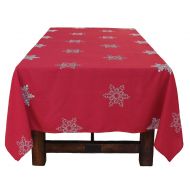Xia Home Fashions Snowy Noel Embroidered Snowflake Christmas Tablecloth, 70 by 144, Red and White