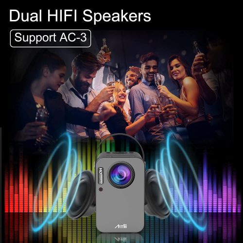  Smart Projector Android TV 9.0, Artlii Play WiFi Bluetooth Projector, Native 1080p Full HD Supported, Stereo Sound, 4D±45° Correction, Outdoor Projector with Built-in Netflix, YouT