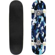 Mulluspa Classic Concave Skateboard Seamless Blue White and Black Fashion Camouflage Pattern Vector Longboard Maple Deck Extreme Sports and Outdoors Double Kick Trick for Beginners and Prof