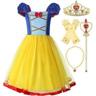 ReliBeauty Girls Elastic Waist Backless Princess Dress Costume with Accessories Yellow, 4-5/130