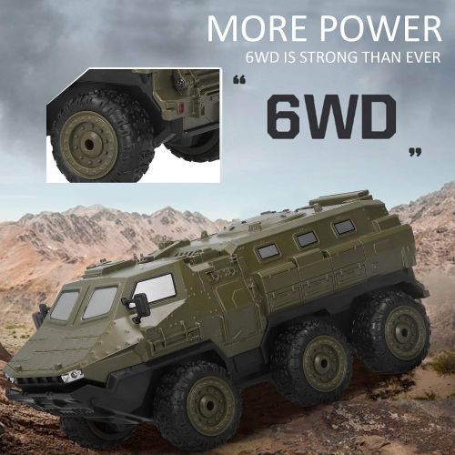  Alomejor RC Cars, 1/16 Scale RC Military Truck, 6WD 2.4GHz Remote Control Army Armored Car Army Truck for Adults Kids Boys