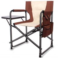 Timber Foldable Directors Chair Portable Camping Chair - Lightweight Full Aluminum Frame Makeup Artist Chair Heavy Duty with Armrest Side Table Storage Bag Footrest 300 lbs Supports