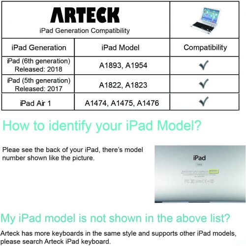  [아마존베스트]iPad 9.7-inch (iPad 6, 2018 / iPad 5, 2017) Keyboard, Arteck Ultra-Thin Bluetooth Keyboard with Folio Full Protection Case for Apple iPad 9.7 iPad 6, 5 and iPad Air 1 with 130 Degr
