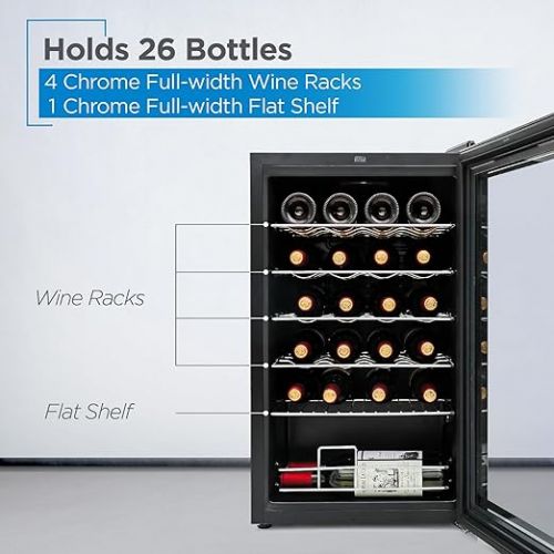  BLACK+DECKER 24 Bottle Wine Fridge with LED Display, Compressor Cooling Wine Cooler Refrigerator with Interior Light, Temperature Controlled Wine Bottle Chiller with Fridge Wine Rack