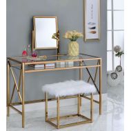 Furniture of America CM-DK6707CPN Lismore Champagne Stool Vanity Table