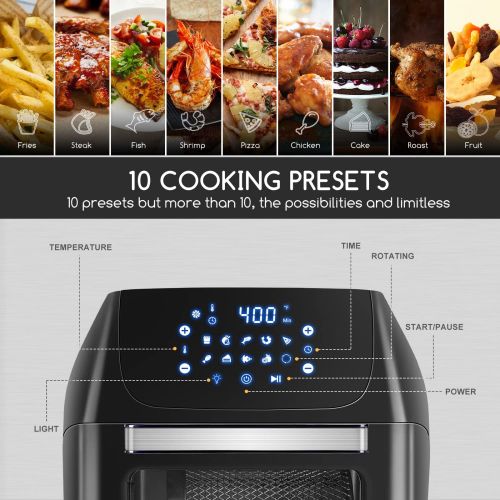  13 QT Air Fryer Oven, Aigostar 10 in 1 Air Fryer with Rotisserie, Dehydrate, Toaster, Convection Oven, 1500W Large Air Fryer Toaster Oven, Dishwasher Safe and ETL Certified with Ac
