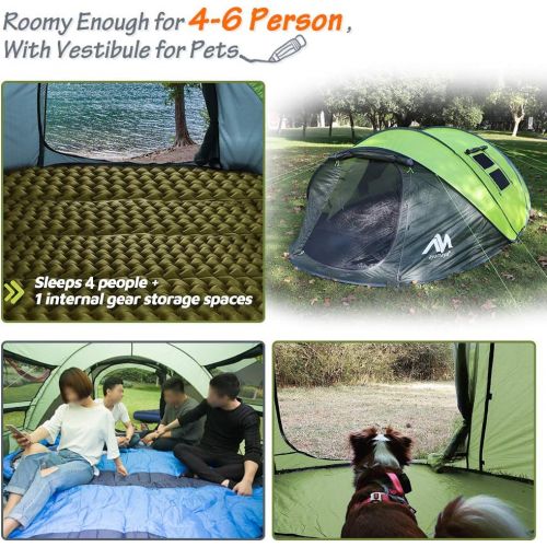  ayamaya Pop Up Tent 6 Person Easy Pop Up Tents for Camping with Vestibule, Double Layer Waterproof Instant Setup Popup Tent Big Family Camping Tents Beach Pop-up Tent Space for 2/3
