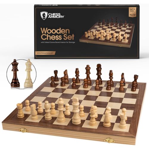  [아마존베스트]Chess Armory 15 Wooden Chess Set with Felted Game Board Interior for Storage