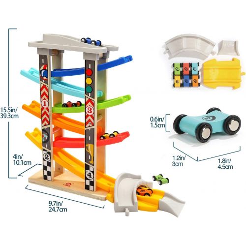  TOP BRIGHT Toddler Toys Race Track for 1 2 Year Old Boy Gifts Wooden Car Ramp Racer with 6 Mini Cars