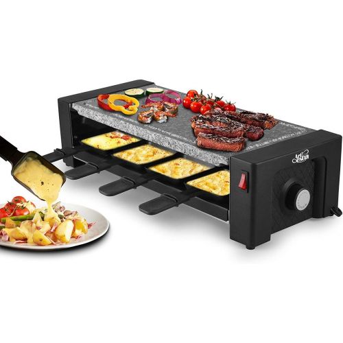  Artestia Electric Raclette Grill with High Density Granite Grill Stone,1600W High Power ETL Certified, Two-Tier Separate Heat Source for PlateSide Dishes,Serve the whole family (G