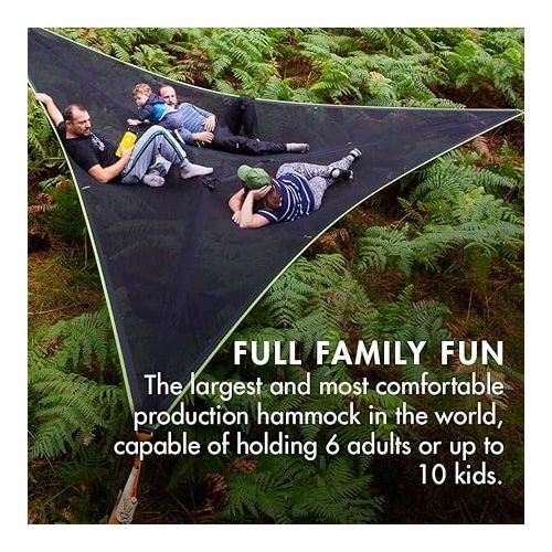  Tentsile Trillium Giant Hammock, The Original Tree Tent Company, 3 to 6 Adult Capacity, Anti-Roll, Central Hatch, Ratches and Straps Included, Designed in The UK (6 Person, Black Mesh)