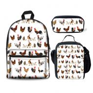 HUGS IDEA Chicken Printing Backpack Set Children School Bag Lunch Boxes Pencil Case for Kids