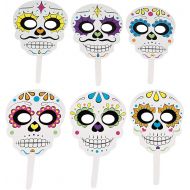 Fun Express Day The Dead Handheld Masks (6 pieces) Halloween Party Supplies, Dia de los Muertos Costume Accessories
