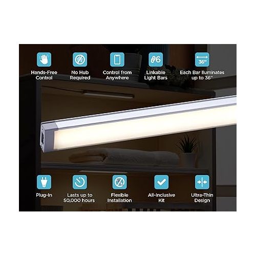  BLACK+DECKER Works with Alexa Smart LED Under Cabinet Lighting Kit, Motion Sensor, Dimmable, 3 Color Settings, for Kitchen, Cabinets and Closets, (4) 9