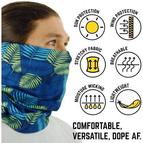  Chillbo Neck Gaiters 7 Pack. Neck Gaiter Face Mask Men and Women with 7 Stylish Patterns for Each Day - Windproof and Reusable Gaiter Mask.