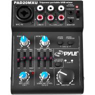 Pyle 5 Channel Audio Mixer - DJ Sound Controller Interface with USB Soundcard for PC Recording, XLR 3.5mm Microphone Jack, 18V Power, RCA Input and Output for Professional and Beginners